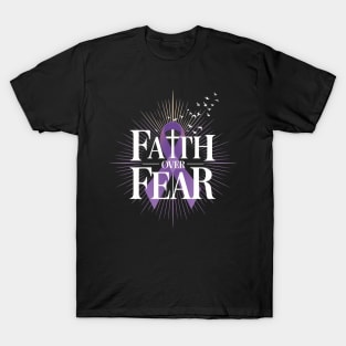 Hodgkins Lymphoma Cancer Faith over Fear Violet Ribbon T-Shirt